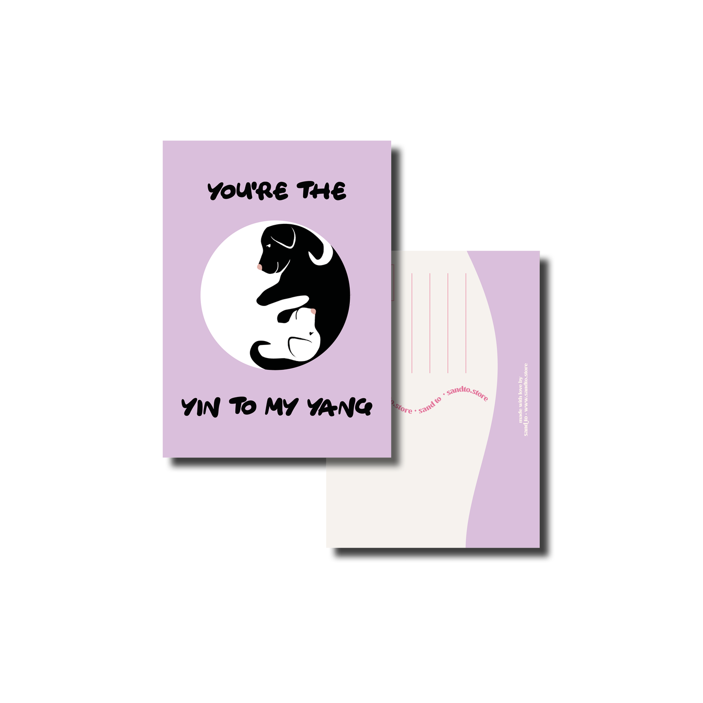 Wenskaart A6 – You’re the Yin to My Yang – Illustratie met Honden – Envelop Optioneel