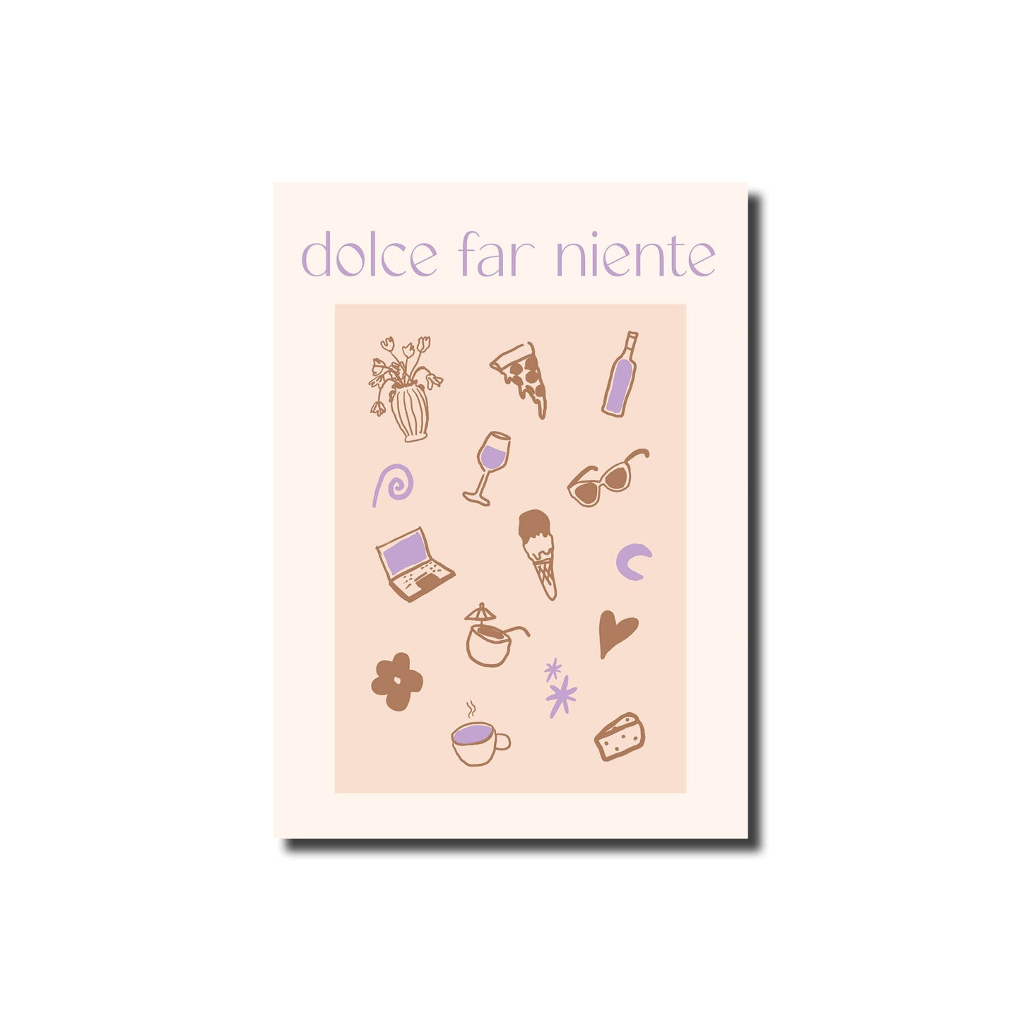 Poster A4 – Dolce Far Niente – Lila – Handgetekende Illustraties – Glanzende Afwerking