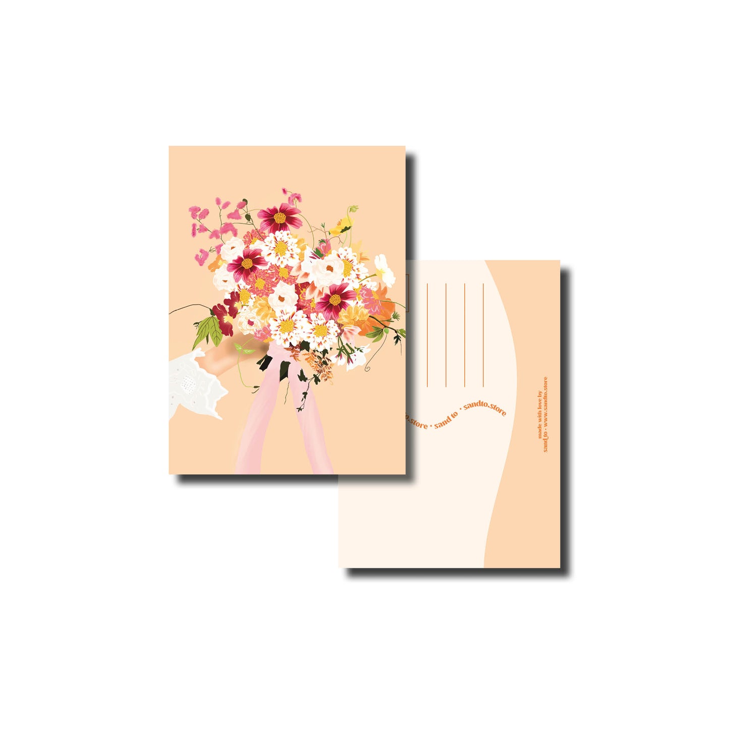 Kaart A6 – Groot Bloemenboeket – Beige Achtergrond – Envelop Optioneel