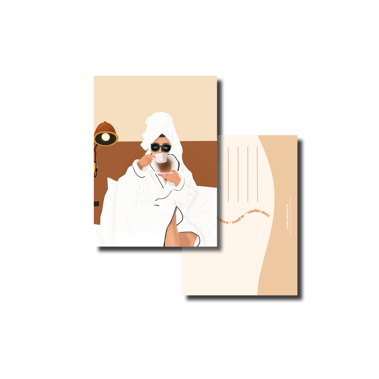 Kaart A6 – Me Time – Illustratie Ontspannend Moment in Bed – Envelop Optioneel