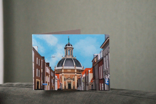 Gevouwen Wenskaart A6 – Oostkerk Middelburg Illustratie – Inclusief Envelop