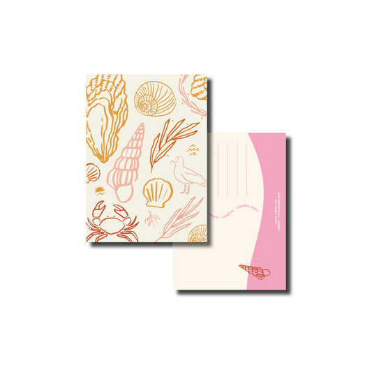 Handgetekende wenskaart A6 zomerse illustratie – zomer, strand en vrolijke kleuren