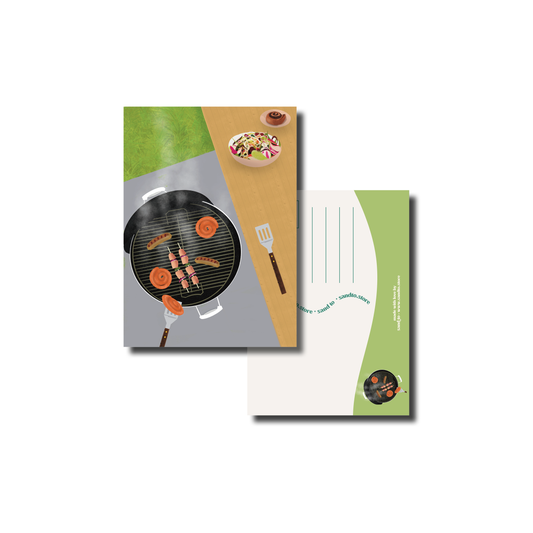 Zomerkaart A6 – “BBQ Vibes” – Illustratie BBQ in de Tuin – Envelop Optioneel