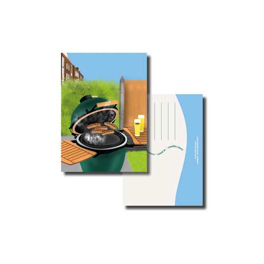 BBQ Kaart A6 – Illustratie Green Egg in de Tuin – Envelop Optioneel