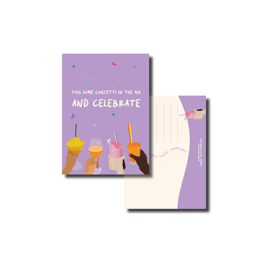 Feestkaart A6 – “Toss Some Confetti” – Cocktails & Confetti – Envelop Optioneel