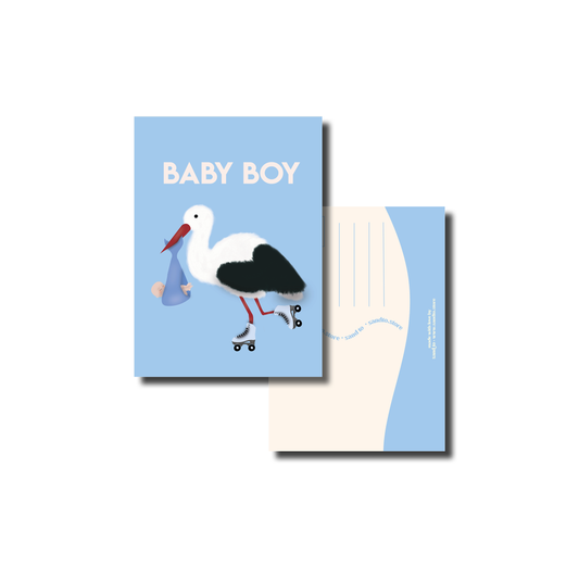 Geboortekaart Jongen A6 – “Baby Boy” met Ooievaar – Envelop Optioneel