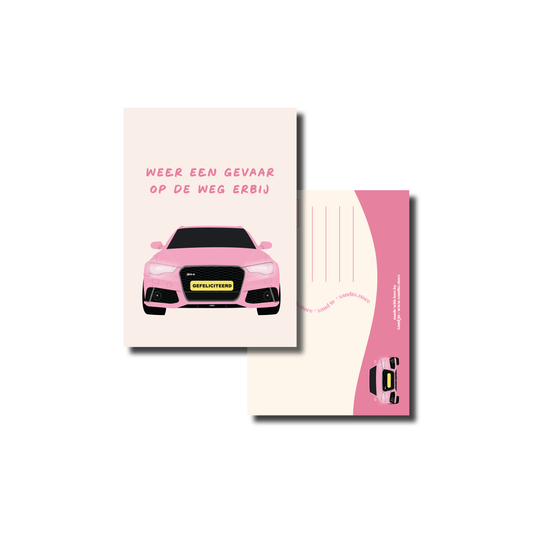 Grappige Rijbewijs Kaart A6 – “Weer een Gevaar op de Weg Erbij” – Roze – Envelop Optioneel