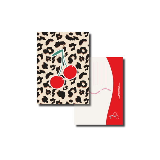 Illustratiekaart A6 – Kers op Panterprint – Envelop Optioneel