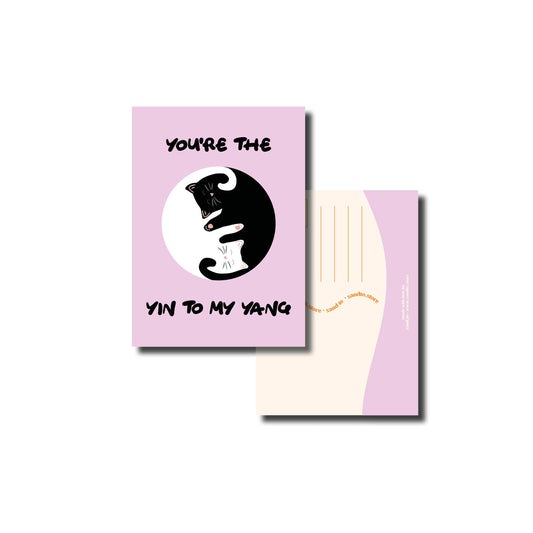 Wenskaart A6 – You’re the Yin to My Yang – Illustratie met Katten – Envelop Optioneel