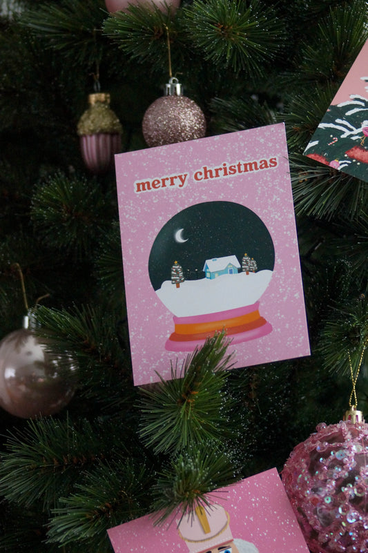 Wenskaart A6 – Merry Christmas – Sneeuwbol Illustratie – Envelop Optioneel