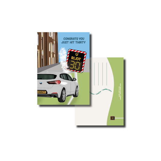 Handgetekende wenskaart A6 You Hit 30 verjaardagscadeau 30 jaar