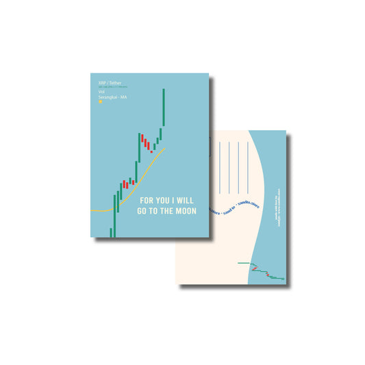Kaart A6 – Crypto To the Moon – XRP Candles Illustratie – Envelop Optioneel