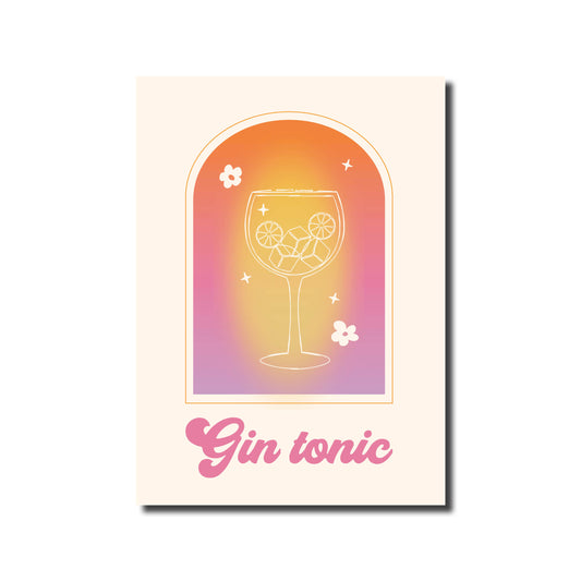 Poster A3 – Gin Tonic Illustratie & Retro Tekst – Bar en Woondecoratie