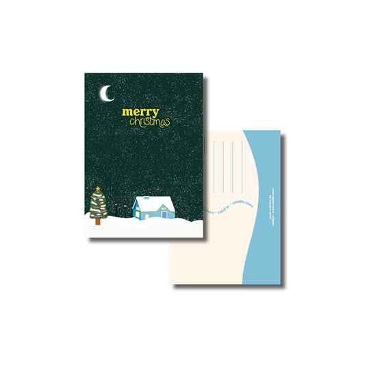 Wenskaart A6 – Kerstavond met Volle Maan & Sneeuw – Envelop Optioneel